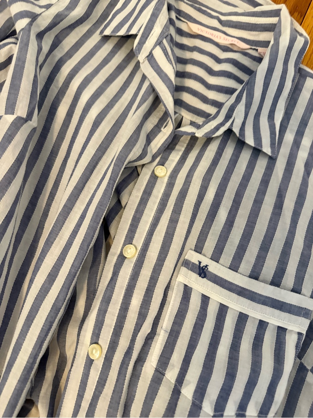 Victoria's Secret Blue and White Striped Button-Down Pajama Shirt